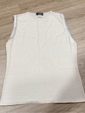 Versace Cream Sleeveless Knit Tank with Zigzag Edge